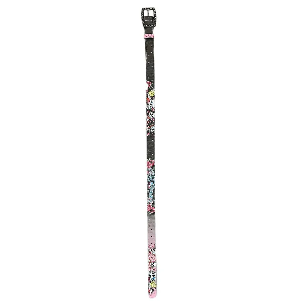Ed Hardy Women's Rhinestone Skull Printed Dark Pink/Brown Belt